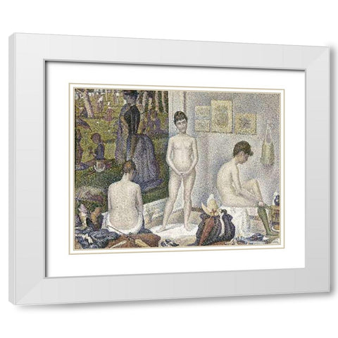 Sur La Grande Jatte, Umbrella White Modern Wood Framed Art Print with Double Matting by Seurat, Georges