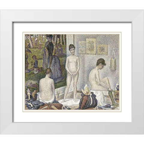 Sur La Grande Jatte, Umbrella White Modern Wood Framed Art Print with Double Matting by Seurat, Georges