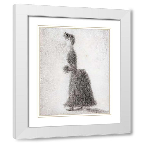 La Promeneuse Au Manchon White Modern Wood Framed Art Print with Double Matting by Seurat, Georges