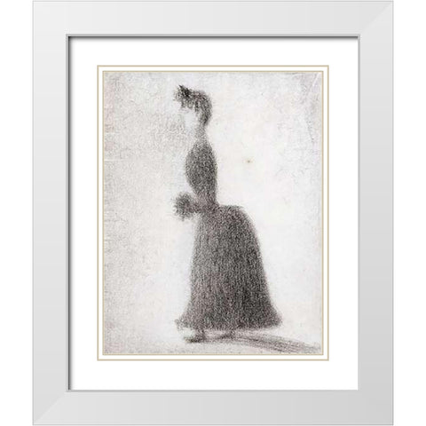 La Promeneuse Au Manchon White Modern Wood Framed Art Print with Double Matting by Seurat, Georges