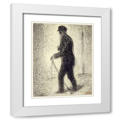 Walking White Modern Wood Framed Art Print with Double Matting by Seurat, Georges