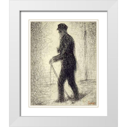Walking White Modern Wood Framed Art Print with Double Matting by Seurat, Georges