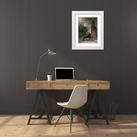 The Philosopher - The Reader In The Park White Modern Wood Framed Art Print with Double Matting by Spitzweg, Carl