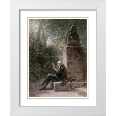 The Philosopher - The Reader In The Park White Modern Wood Framed Art Print with Double Matting by Spitzweg, Carl