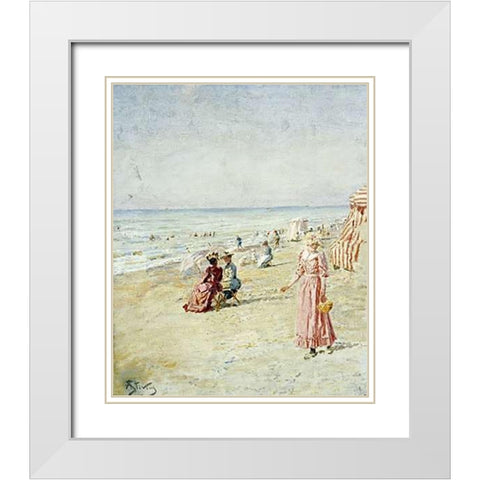La Plage, Ostende White Modern Wood Framed Art Print with Double Matting by Stevens, Alfred