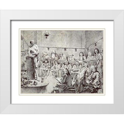Piazzettas Academy: Artists Drawing a Nude White Modern Wood Framed Art Print with Double Matting by Tiepolo, Giovanni Battista