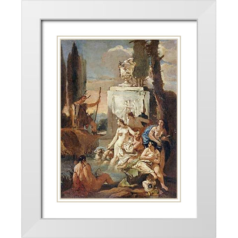 Diana and Acteon White Modern Wood Framed Art Print with Double Matting by Tiepolo, Giovanni Battista
