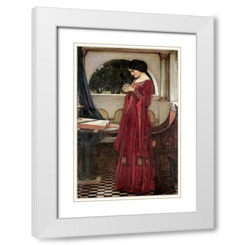 The Crystal Ball White Modern Wood Framed Art Print with Double Matting by Waterhouse, John William