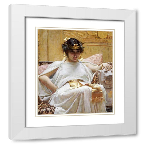 Cleopatra White Modern Wood Framed Art Print with Double Matting by Waterhouse, John William