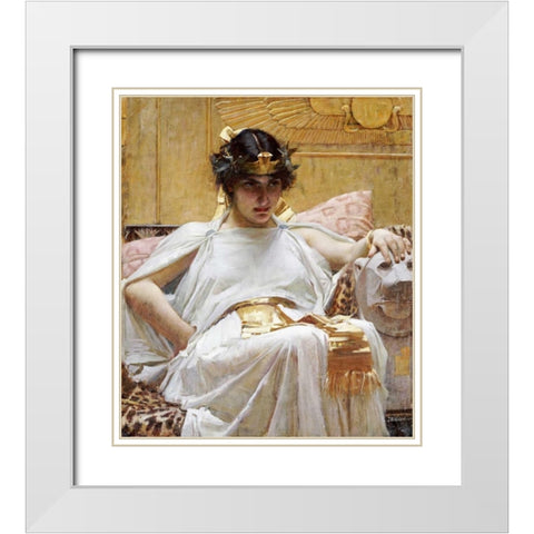 Cleopatra White Modern Wood Framed Art Print with Double Matting by Waterhouse, John William