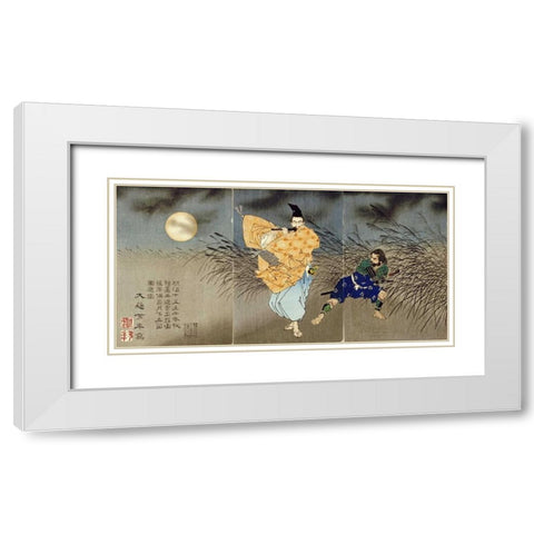 Playing the Flute by Moonlight White Modern Wood Framed Art Print with Double Matting by Yoshitoshi, Tsukioka