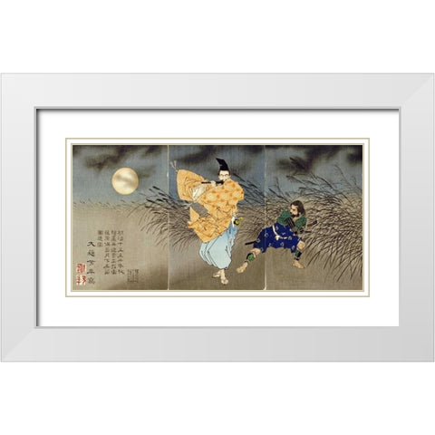 Playing the Flute by Moonlight White Modern Wood Framed Art Print with Double Matting by Yoshitoshi, Tsukioka