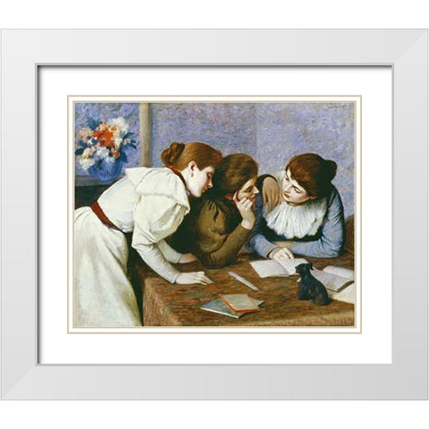 La Lecture White Modern Wood Framed Art Print with Double Matting by Zandomeneghi, Federico