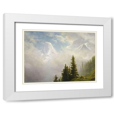 High In The Mountains White Modern Wood Framed Art Print with Double Matting by Bierstadt, Albert
