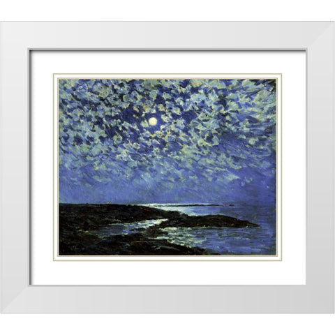 Moonlight, Isle of Shoals White Modern Wood Framed Art Print with Double Matting by Hassam, Childe