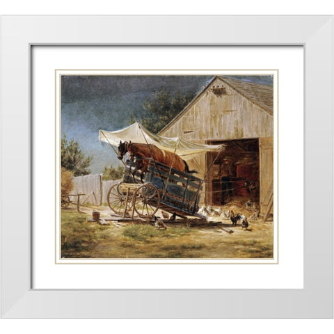 The Hay Thrasher White Modern Wood Framed Art Print with Double Matting by Henry, Edward Lamson