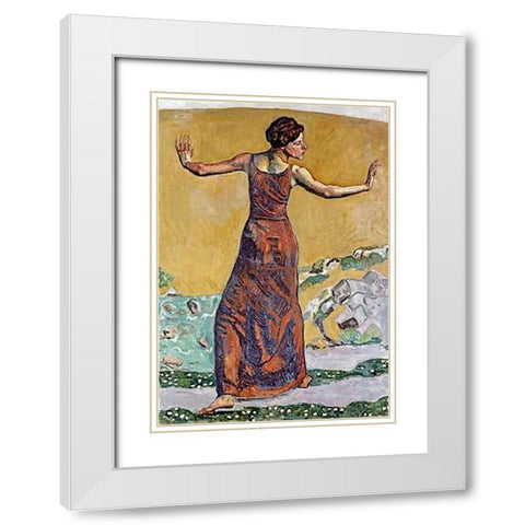 Joyous Woman White Modern Wood Framed Art Print with Double Matting by Hodler, Ferdinand