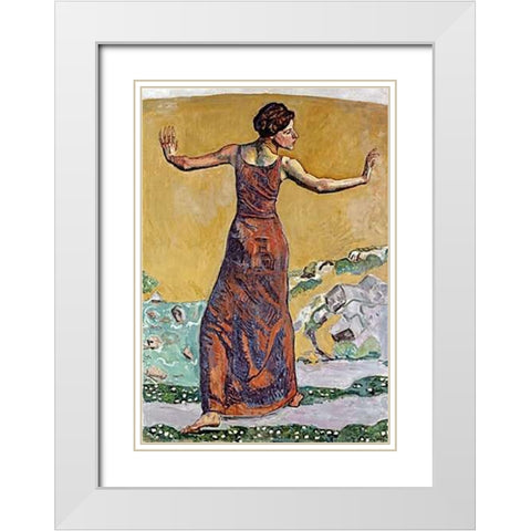 Joyous Woman White Modern Wood Framed Art Print with Double Matting by Hodler, Ferdinand