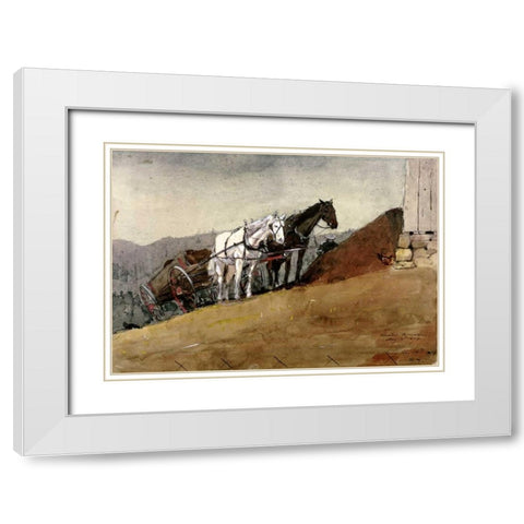 The Hill Top Barn - Houghton Farm White Modern Wood Framed Art Print with Double Matting by Homer, Winslow