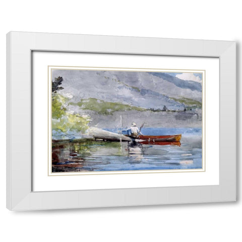 The Red Canoe White Modern Wood Framed Art Print with Double Matting by Homer, Winslow