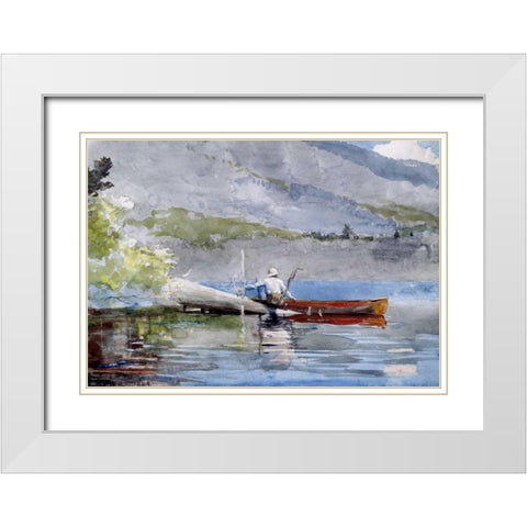 The Red Canoe White Modern Wood Framed Art Print with Double Matting by Homer, Winslow