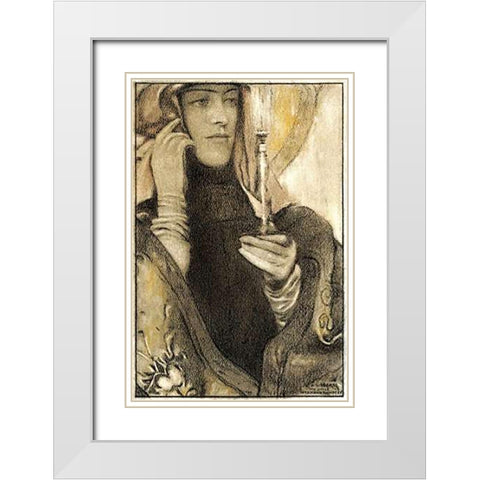 Incense White Modern Wood Framed Art Print with Double Matting by Khnopff, Fernand
