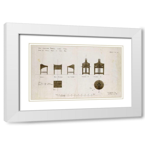 Designs For Writing Desks White Modern Wood Framed Art Print with Double Matting by Mackintosh, Charles Rennie