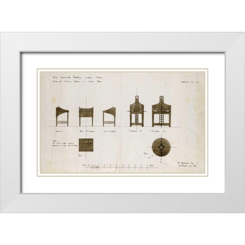 Designs For Writing Desks White Modern Wood Framed Art Print with Double Matting by Mackintosh, Charles Rennie