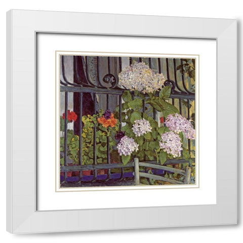 Geranium White Modern Wood Framed Art Print with Double Matting by Moser, Koloman