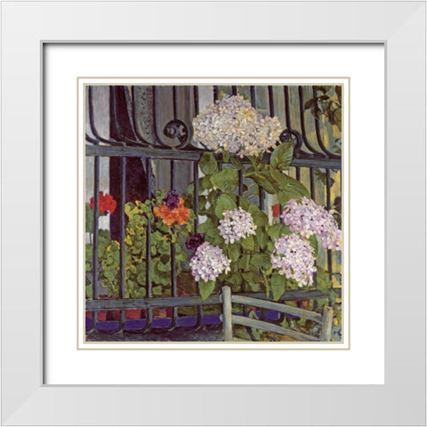 Geranium White Modern Wood Framed Art Print with Double Matting by Moser, Koloman