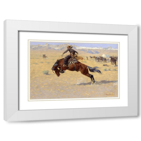 A Cold Morning on The Range White Modern Wood Framed Art Print with Double Matting by Remington, Frederic