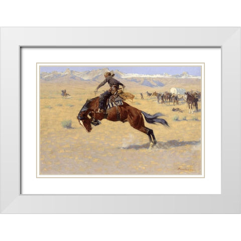A Cold Morning on The Range White Modern Wood Framed Art Print with Double Matting by Remington, Frederic