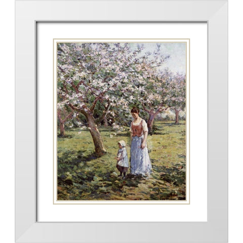 Promenade Among The Blossoms White Modern Wood Framed Art Print with Double Matting by Robinson, Theodore
