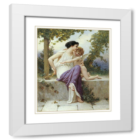 LAmour Desarme White Modern Wood Framed Art Print with Double Matting by Seignac, Guillaume
