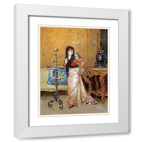The Pet Parrot White Modern Wood Framed Art Print with Double Matting by Simonetti, Attilio