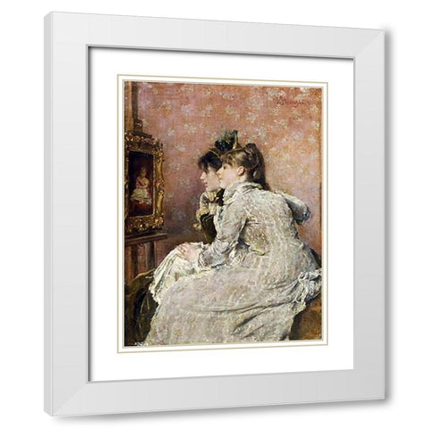 Admiring The Portrait White Modern Wood Framed Art Print with Double Matting by Stevens, Alfred