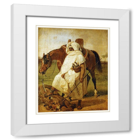 The Lion Hunter White Modern Wood Framed Art Print with Double Matting by Vernet, Horace