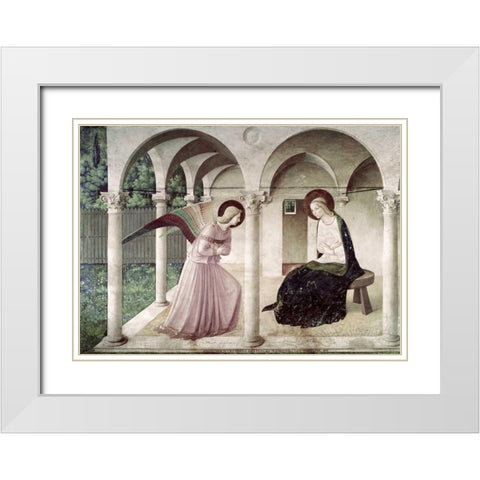 Annunciation White Modern Wood Framed Art Print with Double Matting by Angelico, Fra