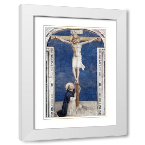 Crucifixcion With Saint Dominick White Modern Wood Framed Art Print with Double Matting by Angelico, Fra