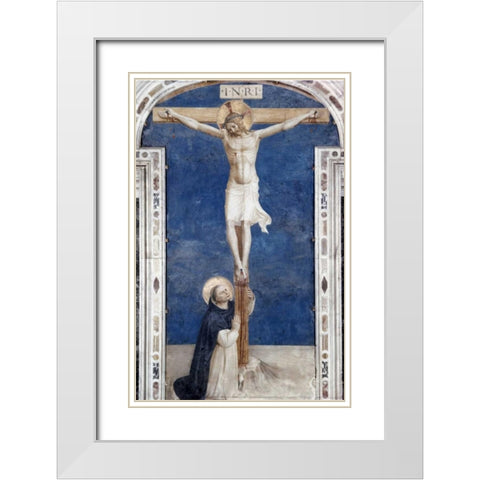 Crucifixcion With Saint Dominick White Modern Wood Framed Art Print with Double Matting by Angelico, Fra
