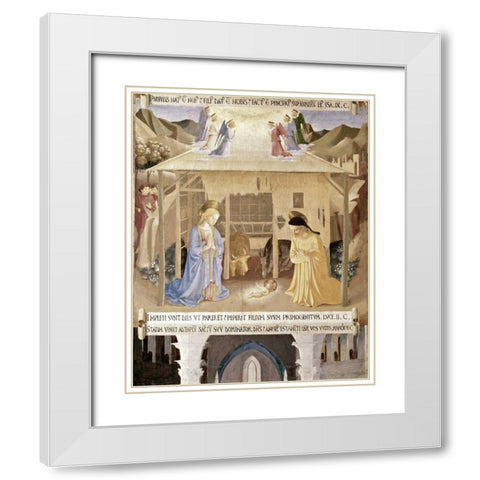 Nativity White Modern Wood Framed Art Print with Double Matting by Angelico, Fra