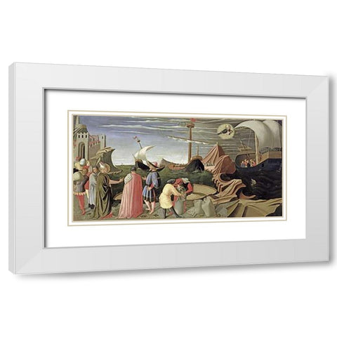 Predella Triptych Story of Saint Luke White Modern Wood Framed Art Print with Double Matting by Angelico, Fra