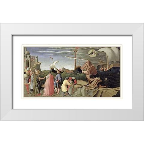Predella Triptych Story of Saint Luke White Modern Wood Framed Art Print with Double Matting by Angelico, Fra