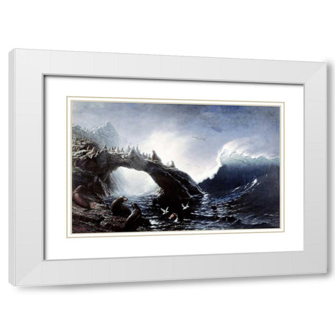 Farallon Island White Modern Wood Framed Art Print with Double Matting by Bierstadt, Albert