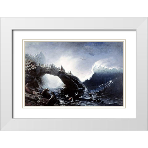 Farallon Island White Modern Wood Framed Art Print with Double Matting by Bierstadt, Albert