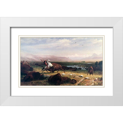 Last of the Buffalo White Modern Wood Framed Art Print with Double Matting by Bierstadt, Albert