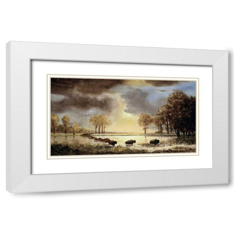 The Buffalo Trail, 1867 White Modern Wood Framed Art Print with Double Matting by Bierstadt, Albert