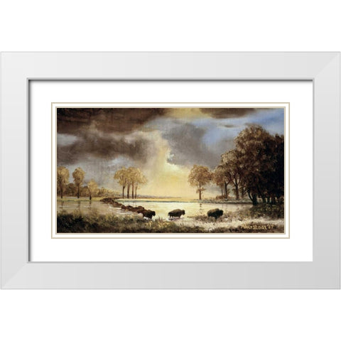 The Buffalo Trail, 1867 White Modern Wood Framed Art Print with Double Matting by Bierstadt, Albert