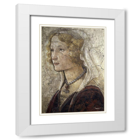 Young Woman Receives Gifts From Venus and The Three Graces (Detail of The Young Woman) White Modern Wood Framed Art Print with Double Matting by Botticelli, Sandro