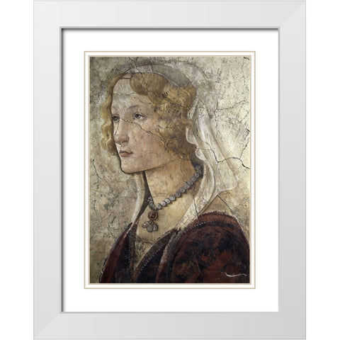 Young Woman Receives Gifts From Venus and The Three Graces (Detail of The Young Woman) White Modern Wood Framed Art Print with Double Matting by Botticelli, Sandro
